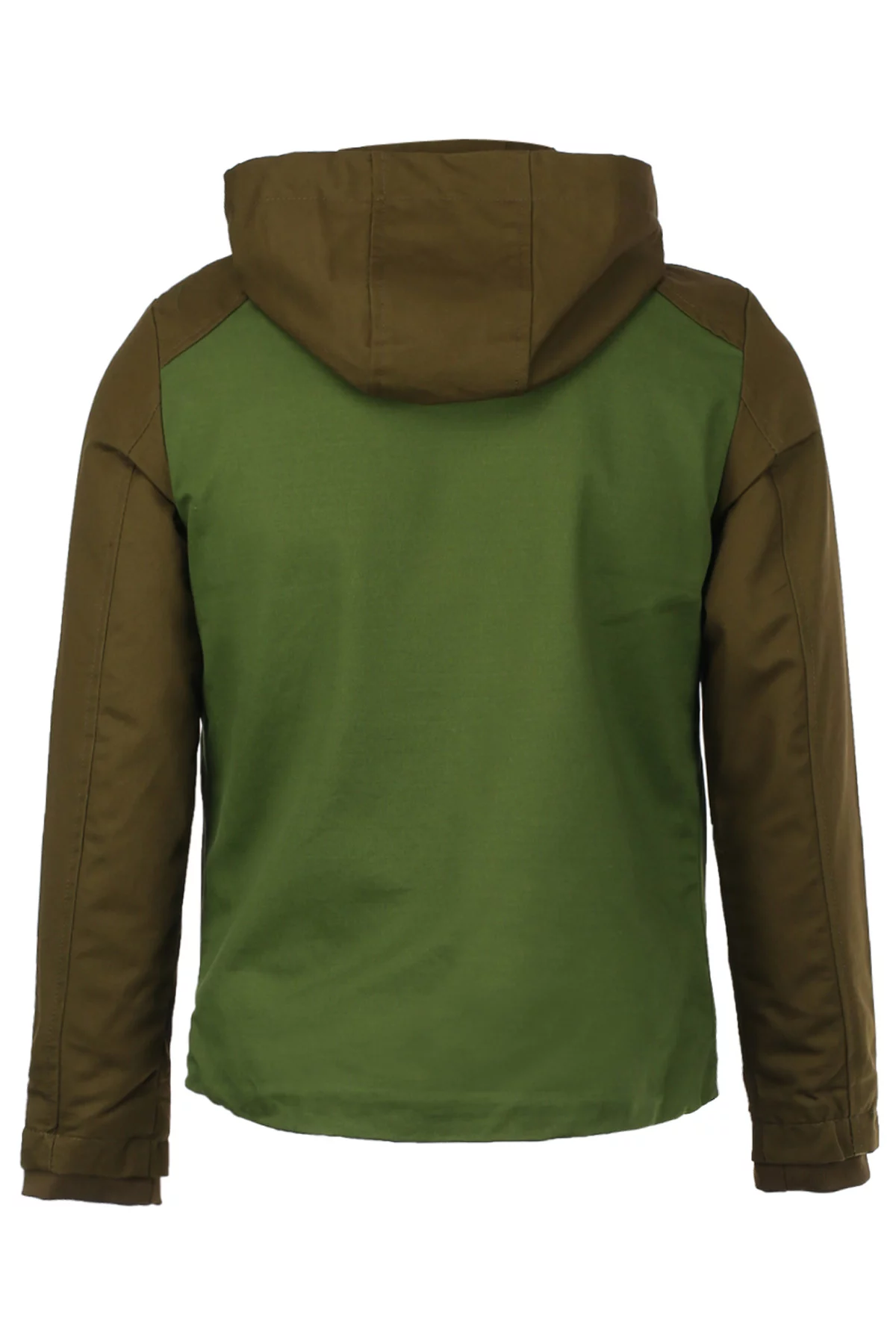 Slimming Hooded PU Leather Applique Rib Spliced Hit Color Zipper Design Long Sleeves Jacket For Men Army Green