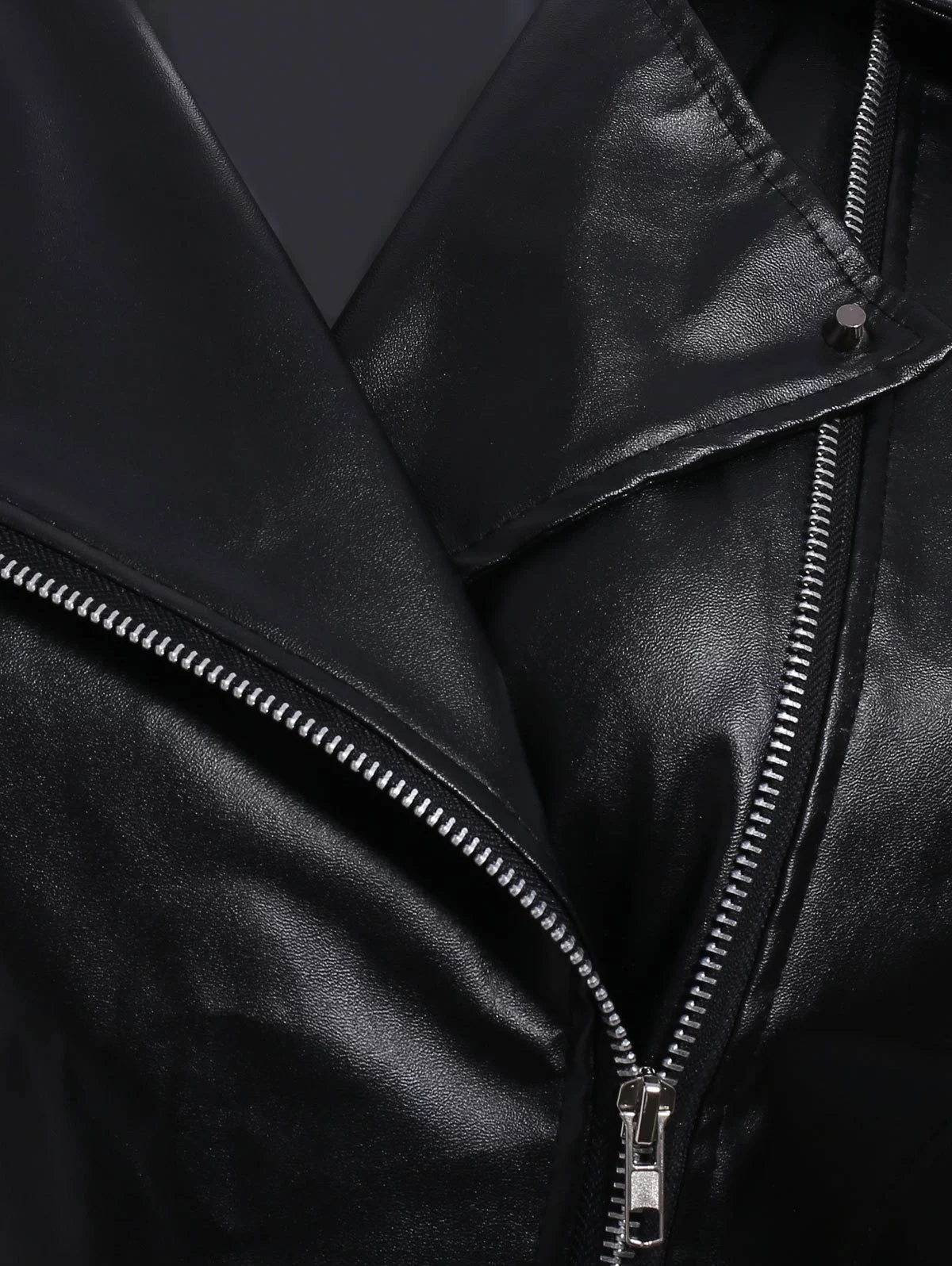 Zip Up Faux Leather Biker Jacket Black