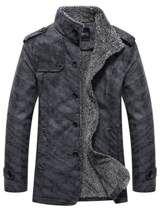 Stand Collar Epaulet Embellished Single-Breasted Jacket Deep Gray