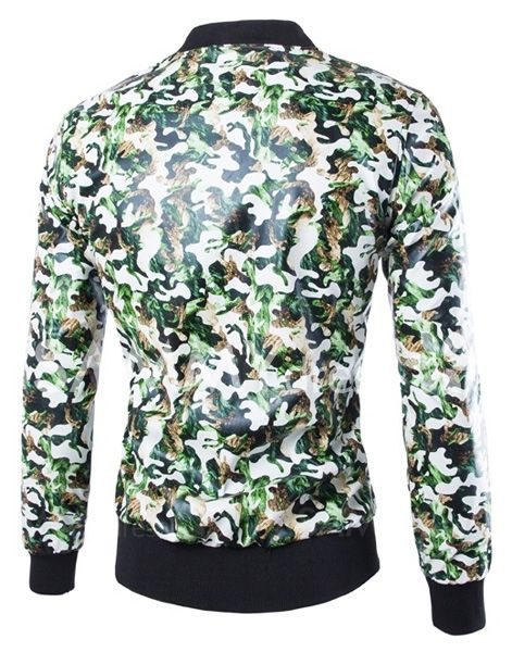 Camouflage Rib Splicing Slimming Leather Jacket For Men