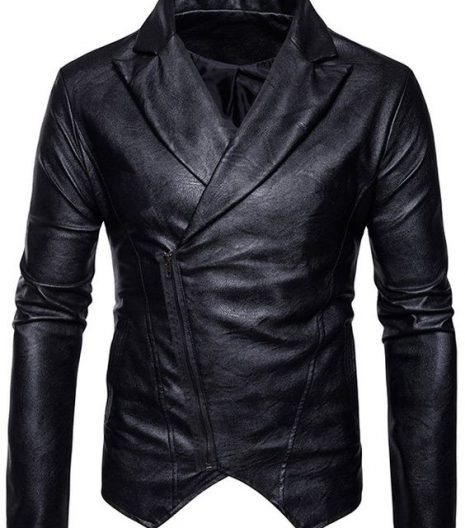 Zip Up Asymmetric PU Leather Biker Jacket White