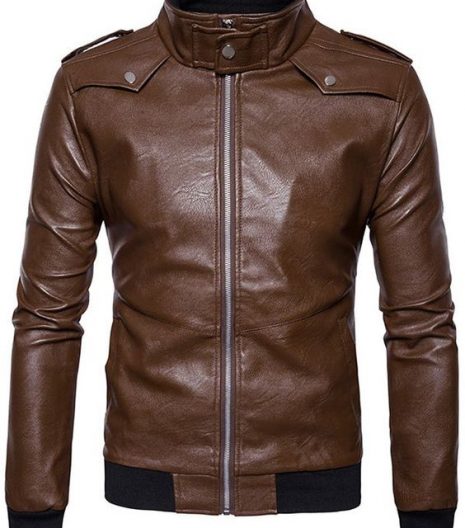 Zip Up Epualet Faux Leather Panel Jacket Black