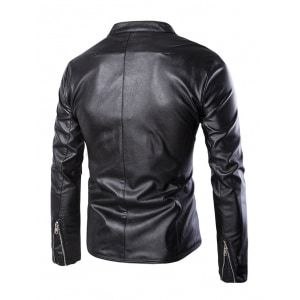 Slim Fit Side Zipper Up Faux Leather Jacket Black