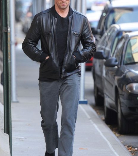 Hugh Jackman Out for a Stroll Leather Jacket