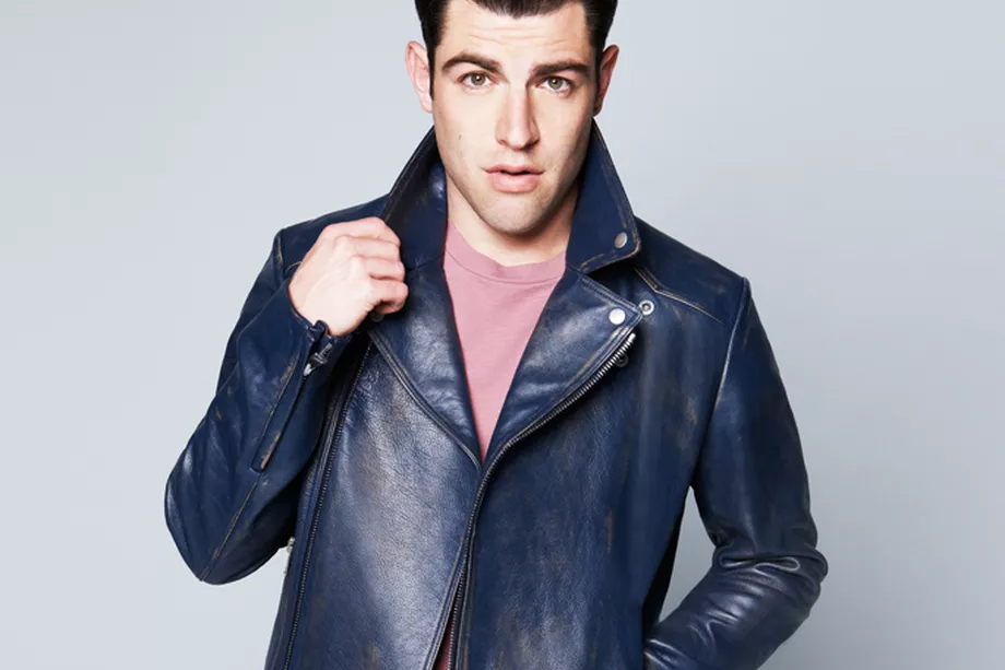 Max greenfield distressed blue leather jacket