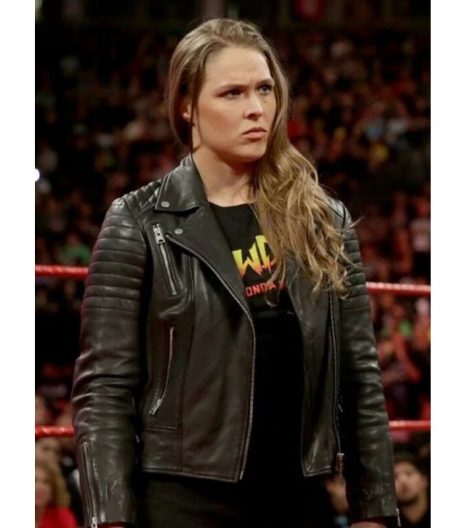 Ronda Rousey Quilted Shoulders Biker Leather Jacket